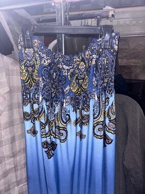 Blue Paisley Print Smocked Maxi dress